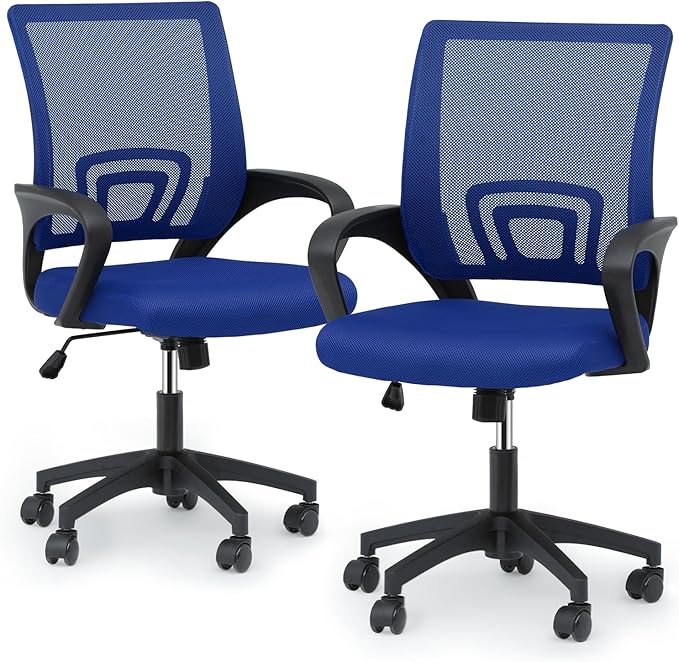 Magshion Ergonomic Office Chair Pack of 2, Mid-Back Mesh Desk Chair, Adjustable Swivel Computer Chair with Lumbar Support & Breathable Backrest for Gaming, Work, Study, 300 Lbs Capacity, Navy Blue