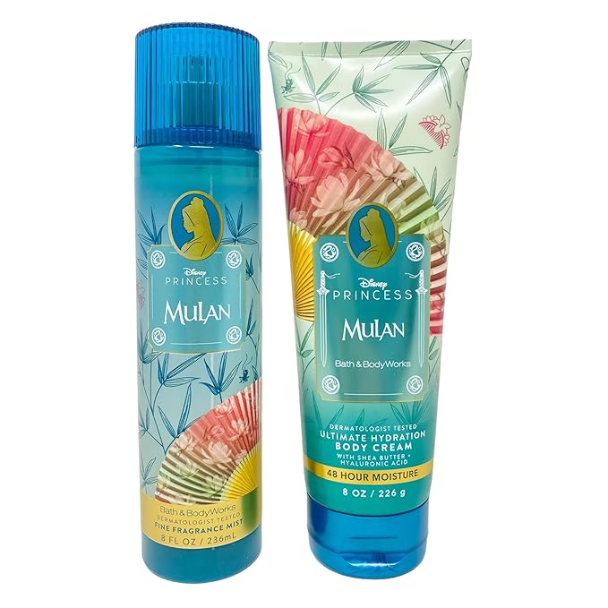 Bath & Body Works Limited Edition Princess Collection Mulan Fine Fragrance Mist and Ultimate Hydration Body Cream with an Aloe Vera Bar Soap
