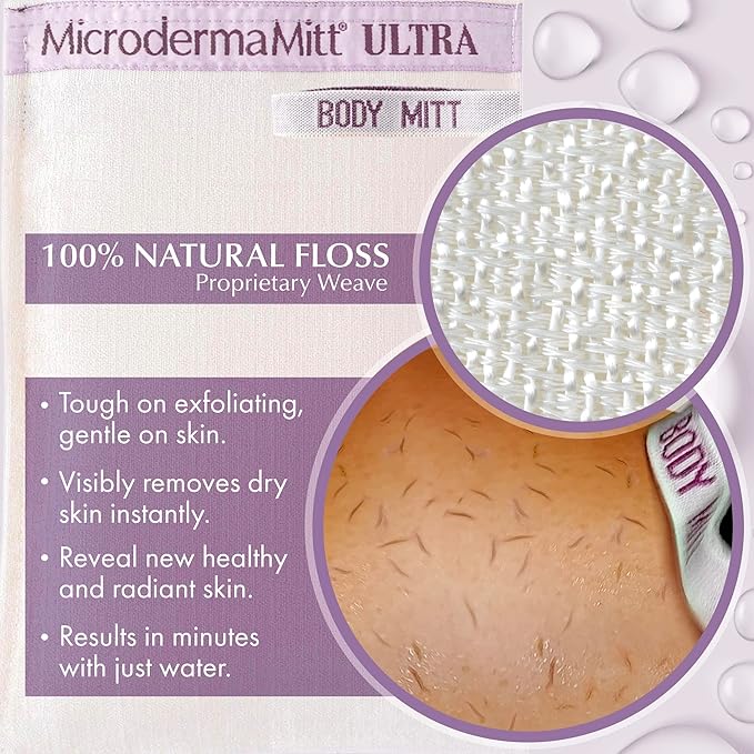 MicrodermaMitt ULTRA Exfoliating Mitt for Body - Premium Deep Exfoliating Body Scrubber Kese Glove – Keratosis Pilaris, Strawberry Skin Treatment, Reduce Ingrown Hair, Turkish Body Scrubber Exfoliator