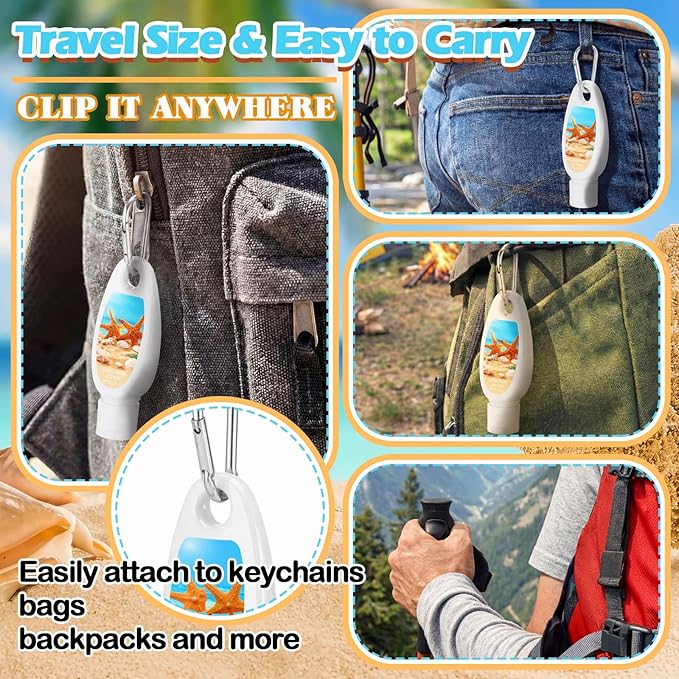 Leelosp 30 Pcs Mini Sunscreen with Carabiner Bulk Travel Size 1 Fl. oz. Spf 30 Water Resistant Mini Sunblock Lotion Keychain Summer Beach Vacation Gift for Wedding Guest Bridal Shower Party Favor