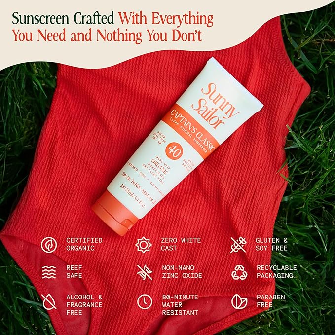 SPF 40 Sunscreen — Captain’s Classic Mineral Sunscreen for Babies, Broad Spectrum Protection Sunblock w/Organic Ingredients, Zero White Cast, 80 Min. Water Resistance (3.4 Fl. Oz.)