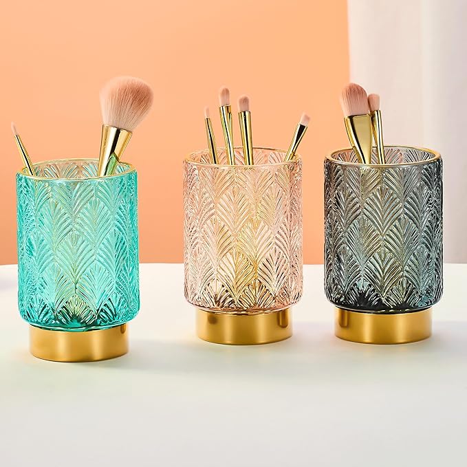 Makeup Brush Holder Organizer,Toothbrush Holders,Desk Pen Pencil Holder,Multifunctional Vintage Glass Brush Cup（A42-6-US）