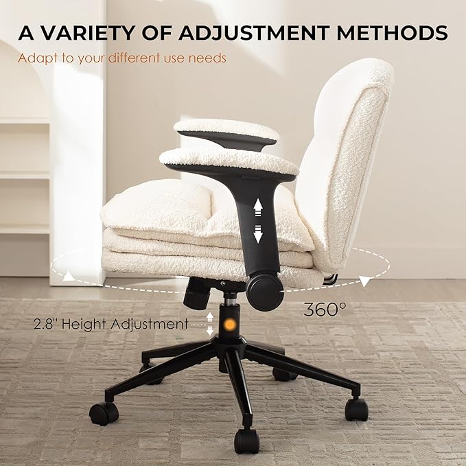 Dowinx Criss Cross Chair with Adjustable Flip-up Arms and Wheels, Comfort Ergonomic Office Desk Armchair with 3 Layer Cushions, Wide Seat Vanity Chair for Home Office, Living Room, Bedroom, Beige