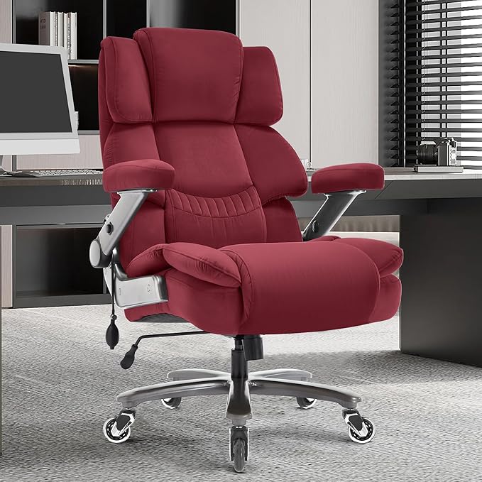Fabric Big and Tall Office Chair 700lbs-High Back Executive Cloth Computer Chair with Adjustable Lumbar Support 3D Flip Arms Plus Size Rubber Wheels-Extra Wide Large Desk Chairs, Heavy Duty Metal Base