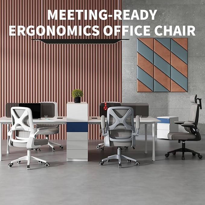 Ergonomic Office Chair - Desk Chair with Adjustable Headrest Lumbar Support Computer Chair - Mesh Comfy Chair with Flip-up Armrests - Gaming Chairs for Adults Home Office (Black+Black)
