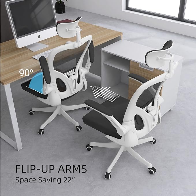 Monhey Office Chair, Ergonomic Office Chair with Lumbar Support & 3D Headrest & Flip Up Arms Home Office Desk Chairs Rockable Computer Chair Multi-Angle from 90° to 130° with 350LBS CapacityChair