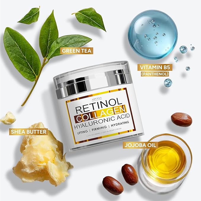 (2 Pack) Retinol Cream for Face with Collagen and Hyaluronic Acid - Anti Aging Wrinkle Cream for Women and Men - Day and Night Facial Moisturizer for Tightening and Skin Firming