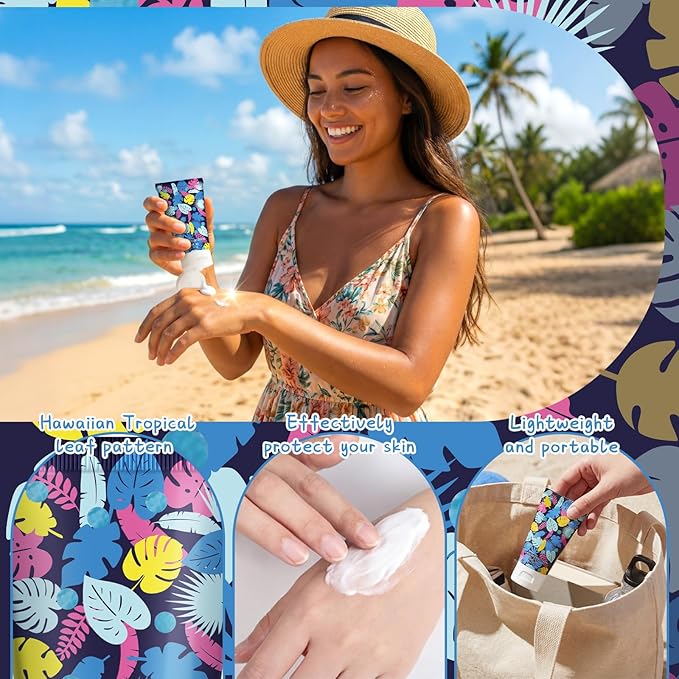 Loopeer 30 Pcs Mini Sunscreen Bulk Travel Size 1 oz Spf 30 Water Resistant Mini Sunscreen Lotion Hawaiian Tropical Leaves Summer Beach Party Favors Gifts for Summer Hawaiian Party Adult(Classic)