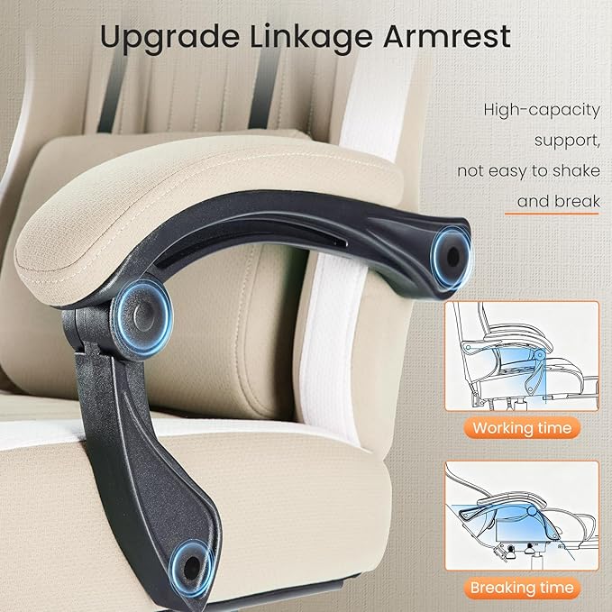 NEWBULIG Gaming Chair with Footrest – High Back Ergonomic Computer Desk Chair with Lumbar Support, Headrest, Linkage Armrests, Reclining Office Chair with 360° Swivel & Height Adjustment, Khaki