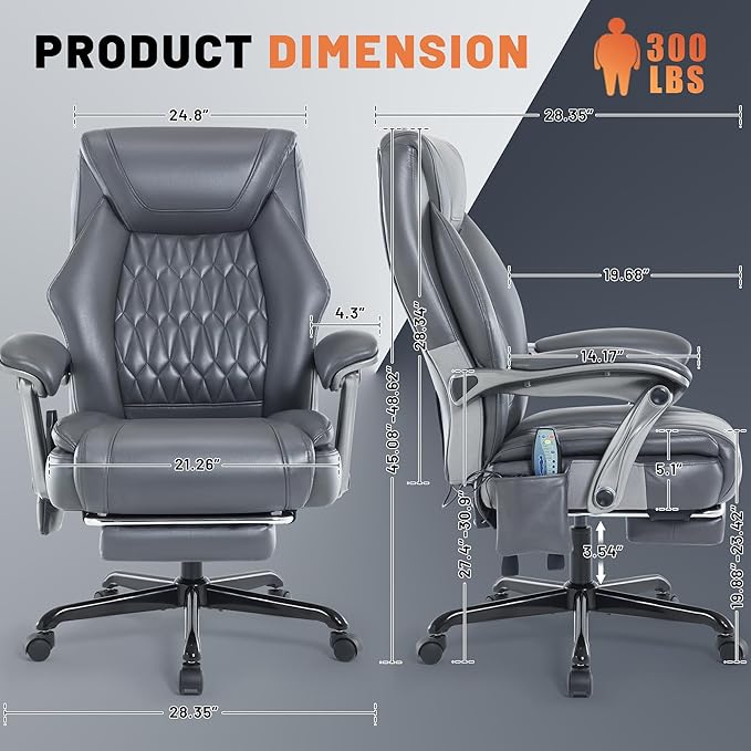 Massage Office Chair with Heating Function & Footrest, 6-Point Vibration, Ergonomic Executive Reclining Desk Chair with Padded Seat for Relaxation, Comfort & Stress Relief