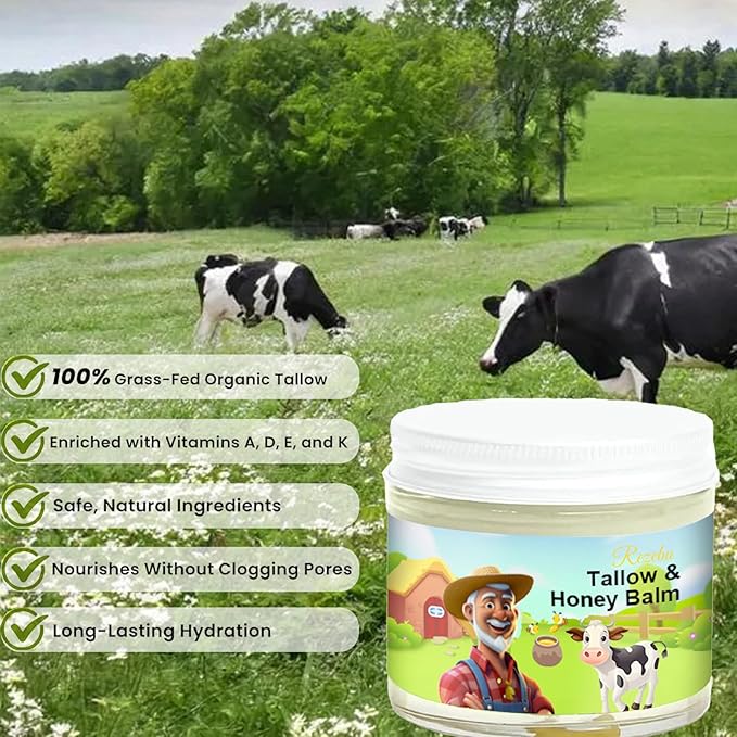 Tallow and Honey Balm, Tallow Face Moisturizer, Beef Tallow for Skin, Handmade All-Natural Moisturizer with Grass-Fed Beef Tallow & Raw Wild Honey for Smooth, Hydrated Skin, Natural Formula