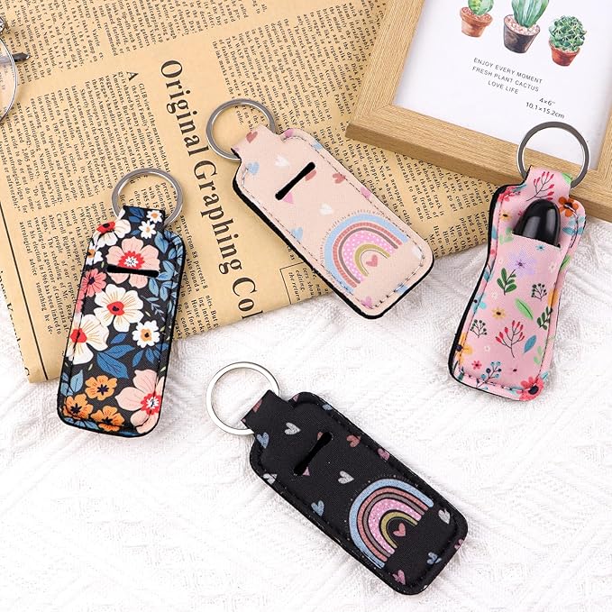 DMLSKY Lip Balm Holder Keychain, Sleeve Pouch for Mini Lipstick, Cute Portable Key Chain Accessories for Lip Gloss