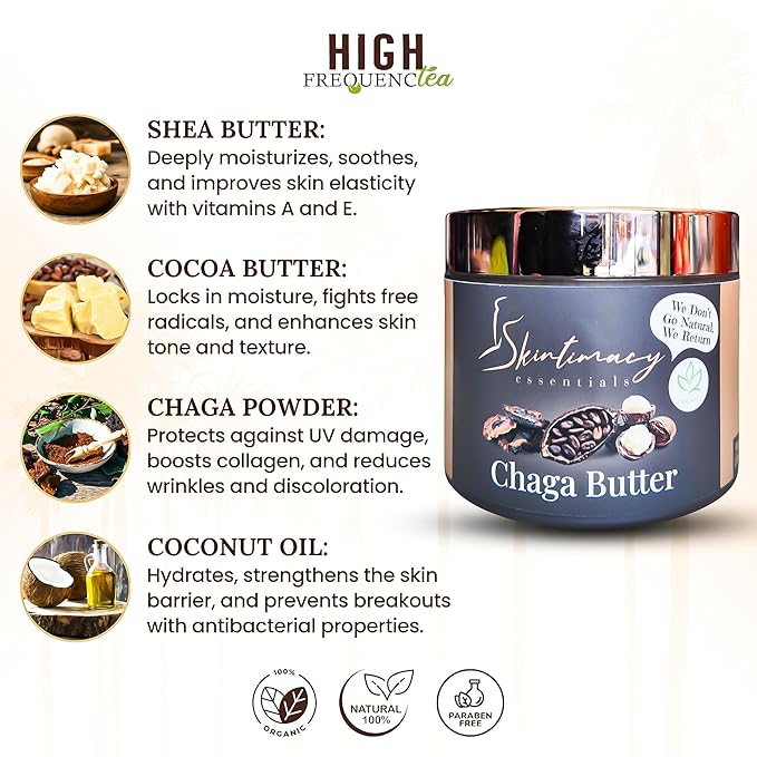 High FrequencTea Organic Chaga Butter with Shea and Cocoa Butter, Natural Skin Care, 4oz and 8oz (8oz)
