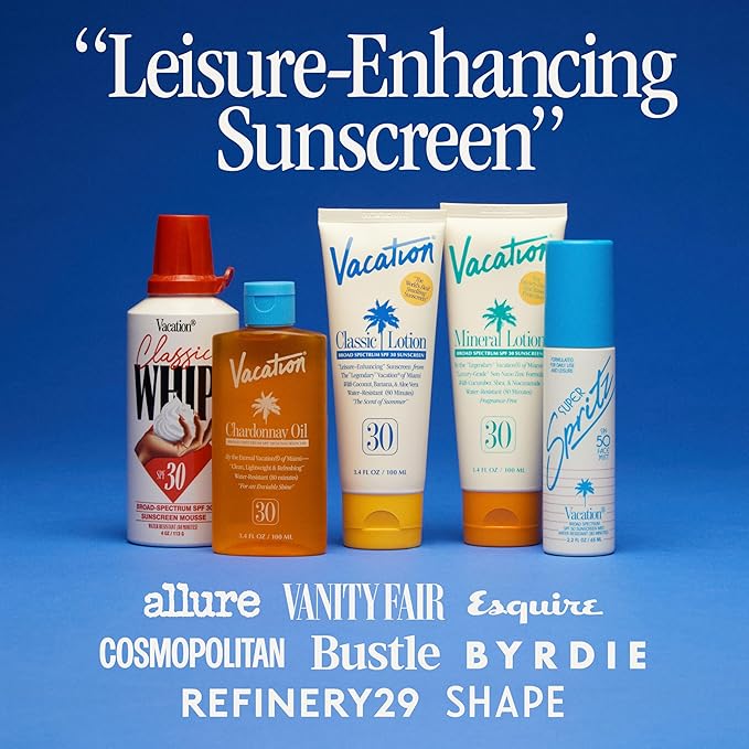 Vacation Mini Classic Sunscreen SPF 30, Water-Resistant, Bulk Suntan Lotion, Bachelorette Party Favors, Beach Must Haves, Traveling Essentials, Travel Size, 1 Fl. Oz. (Value Pack of 24)