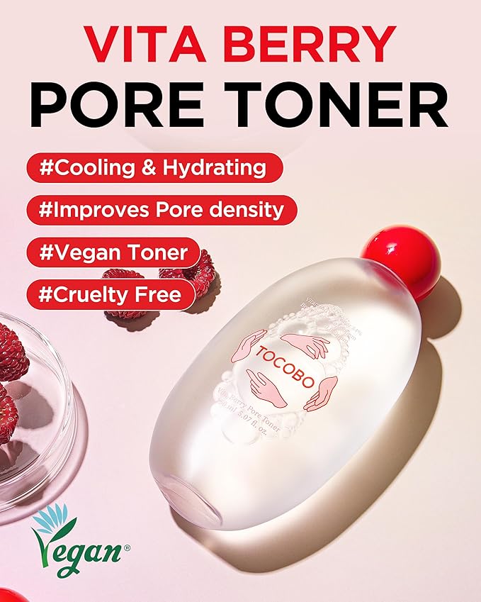 TOCOBO Vita Berry Pore Toner – Korean Vegan Alcohol-Free Face Toner with Hibiscus, Niacinamide & Vita Berry Water for Pore Tightening - Oil Balancing & Gentle Exfoliation, 5.07 fl.oz.