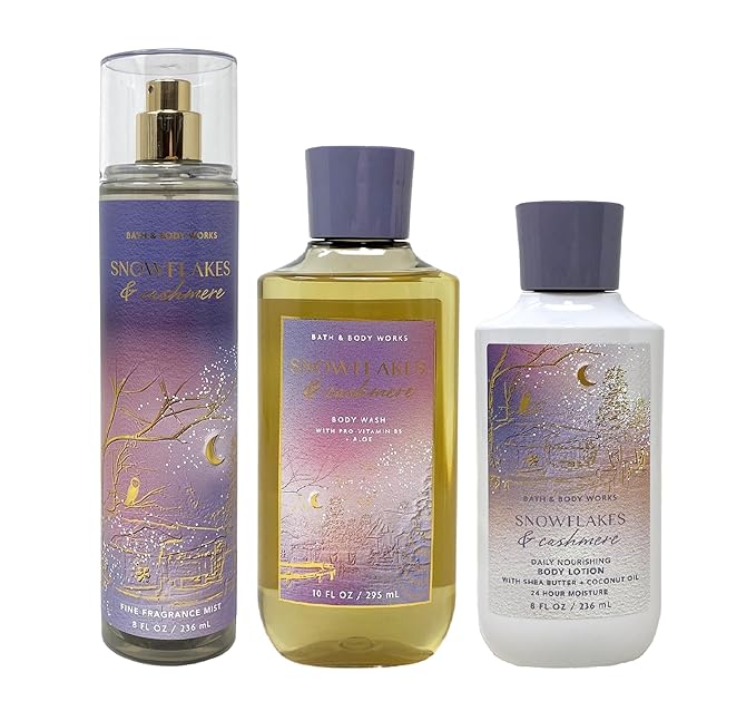 Bath & Body Works - Snowflakes & Cashmere - 3 pc Bundle Trio -Shower Gel, Fine Fragrance Mist and Body Lotion - Winter 2021