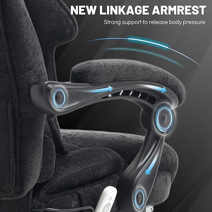 Office Chair with Foot Rest,3D Kneading Massage & Heat Executive Office Chairs for Heavy People,500LBS Big and Tall Office Chair,Ergonomic Reclining Desk Chair,Dual-Use Pillow,Home Office,BlackCloth