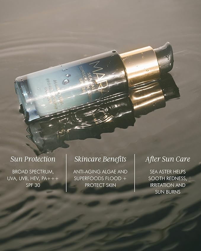 MARA Sea Kale Sunscreen Serum SPF 30 – Hydrating Face Oil Sunscreen with Zinc Oxide, Algae & Antioxidants – Broad Spectrum UVA/UVB Protection, No White Cast, Dewy Glow (1 oz / 30 ml)