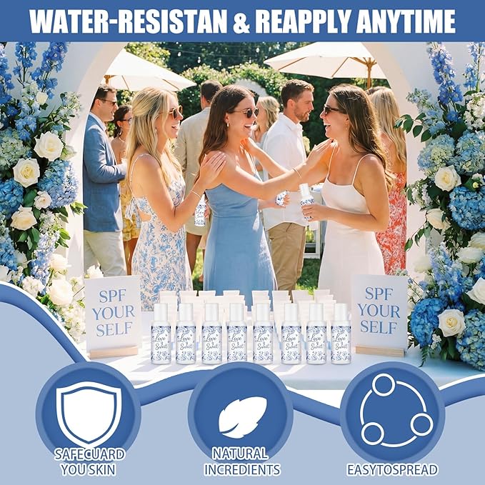 24 Pcs Something Blue Before I Do Bridal Shower Travel Size Mini Sunscreen Bulk SPF30+ Sunscreen Blue Flowers Love Is Sweet Wedding Party Favors for Guests Thank You Gifts, 1 Fl. oz