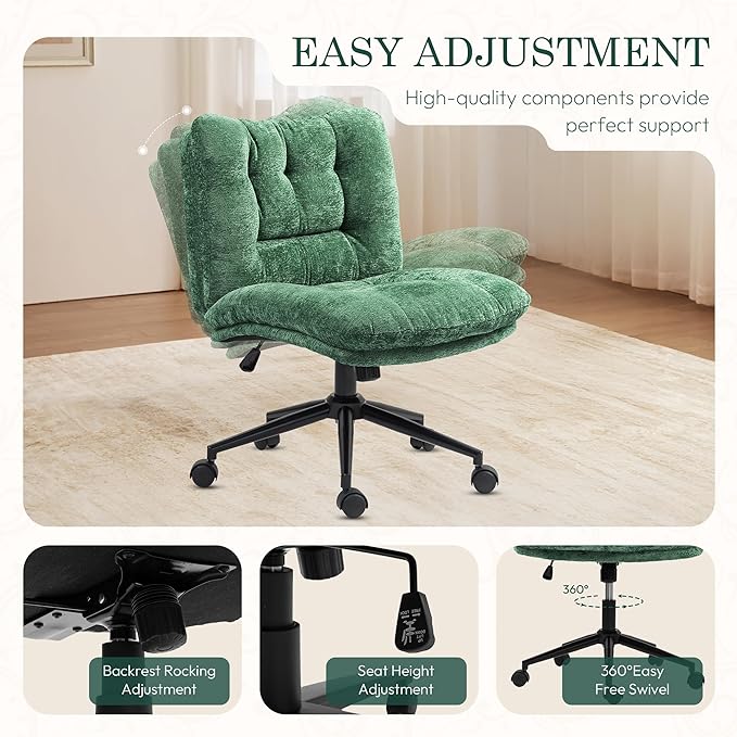 Dowinx Criss Cross Chair with Wheels, Dual-Layer Thickened Cushion, Premium Fabric Morden Home Vanity Chair Wide Seat, Olive Green