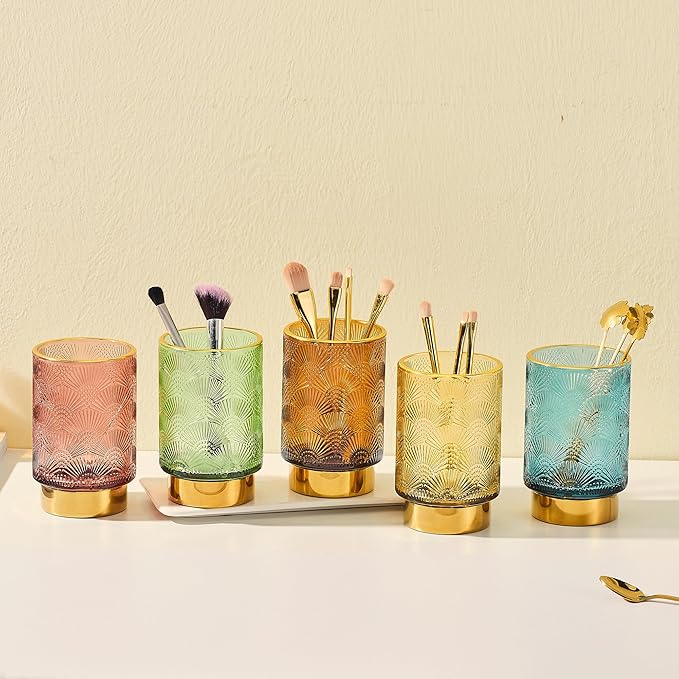 Makeup Brush Holder Organizer,Toothbrush Holders,Desk Pen Pencil Holder,Multifunctional Vintage Glass Brush Cup（A41-5-US）