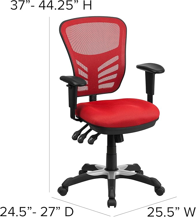 Flash Furniture Nicholas Mid-Back Red Mesh Multifunction Executive Swivel Ergonomic Office Chair with Adjustable Arms