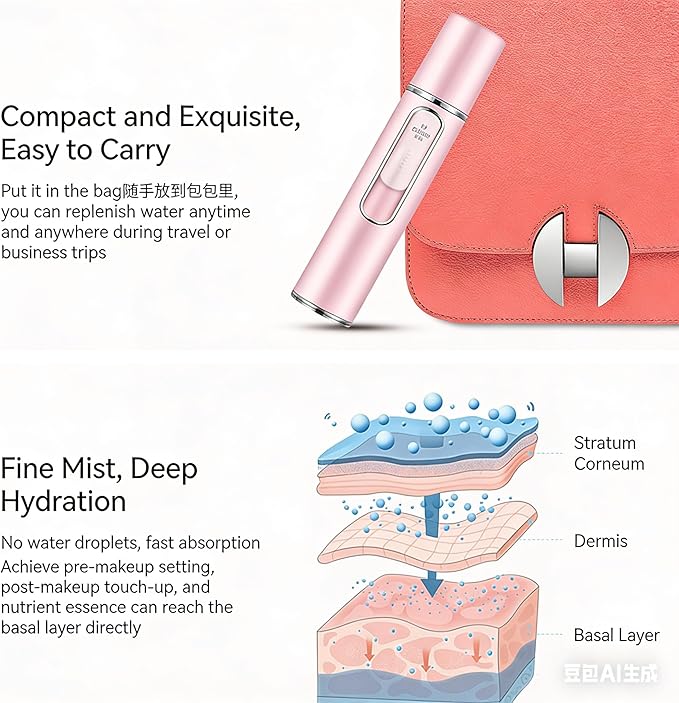 Portable Nano Mist Facial Sprayer, Handheld Facial Hydration Device for Serum & Toner Infusion, Makeup Setting & Daily Moisturizing, Travel-Friendly Face Humidifier