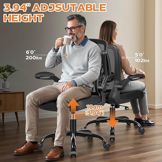 Ergonomic Office Chair 2026 - Mesh Desk Chair with Flip-up Armrests, Adjustable Height and Lumbar, 360° Swivel Comfortable Computer Chairs for Home, Conference Room, Reception, 350lbs, 4 Pack