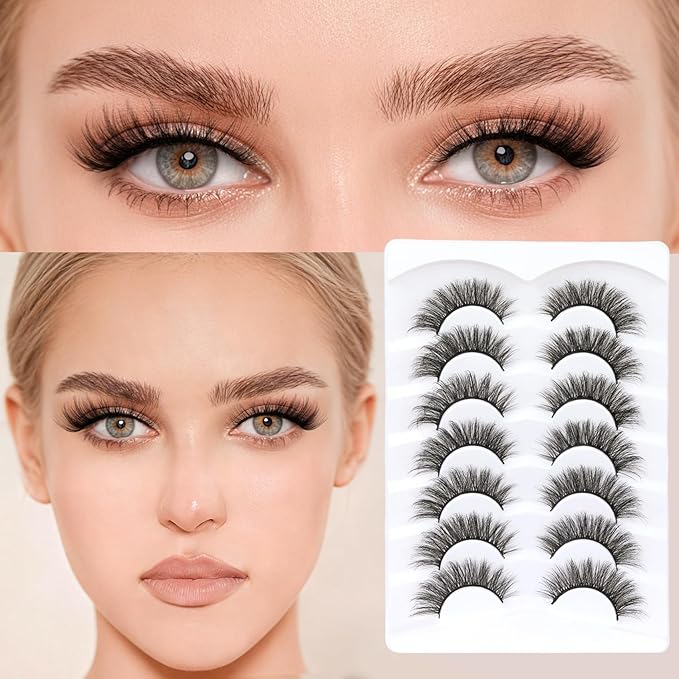 Veleasha Cat Eye Lashes 6D Faux Mink False Eyelashes Fluffy Wispy Strip Lashes Soft 100% Handmade Crisscross Fake Eyelashes Fox Eye Lash 7 Pairs Pack (Fluffy02)