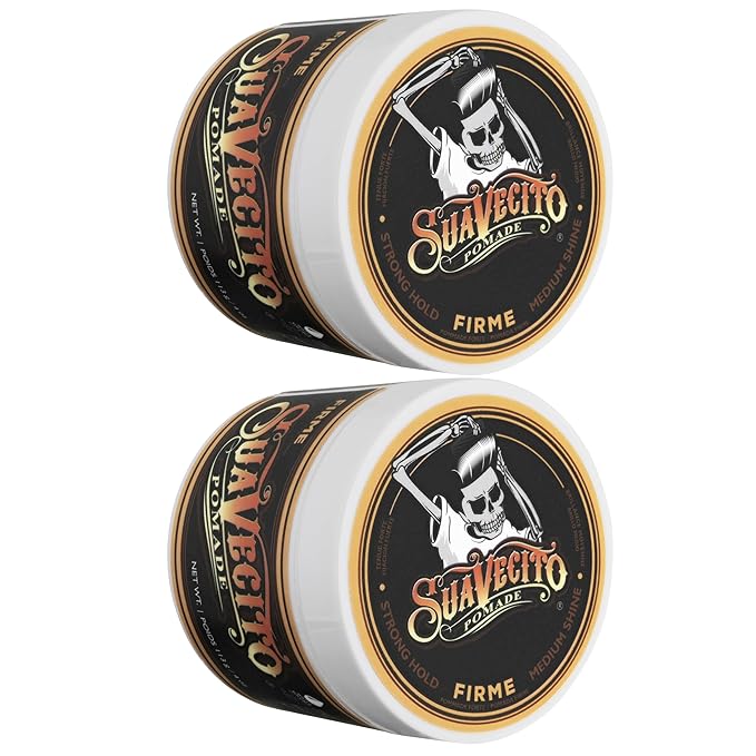 Suavecito Pomade Firme (Strong) Hold 4 oz, 2 Pack - Strong Hold Hair Pomade For Men - Medium Shine Water Based Wax Like Flake Free Hair Gel - Easy To Wash Out - All Day Hold For All Hair Styles