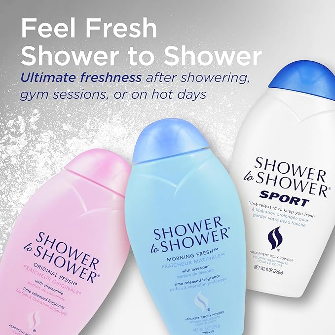 Shower to Shower Original Fresh Body Powder with Chamomile for Men & Women, Talc Free, Sweat Absorbing, Prevents Chafing & Odor, 8 OZ (3 Pack)