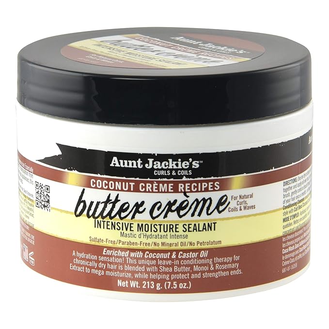Aunt Jackie's Coconut Crème Recipes Butter Crème Intensive Moisture Sealant, Leave-In Conditioning Therapy for Dry Hair, 7.5 oz