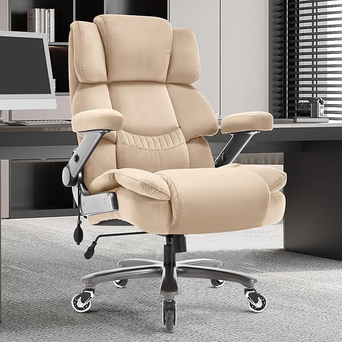 Big and Tall Office Chair 700lbs- Fabric High Back Executive Computer Chair with Adjustable Lumbar Support 3D Flip Arms Plus Size Rubber Wheels- Extra Wide Large Desk Chairs, Heavy Duty Metal Base