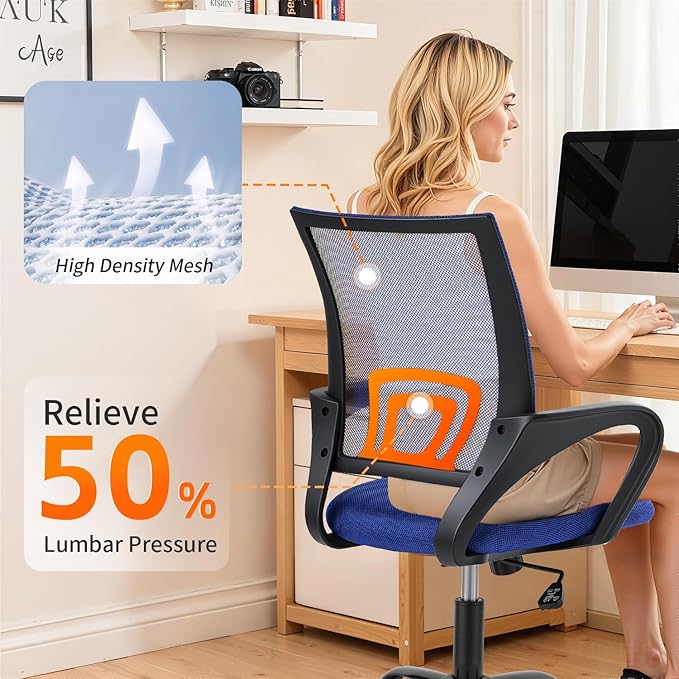 BestOffice Office Chair Ergonomic Cheap Desk Chair Mesh Computer Chair Lumbar Support Modern Executive Adjustable Stool Rolling Swivel Chair for Back Pain (Blue)
