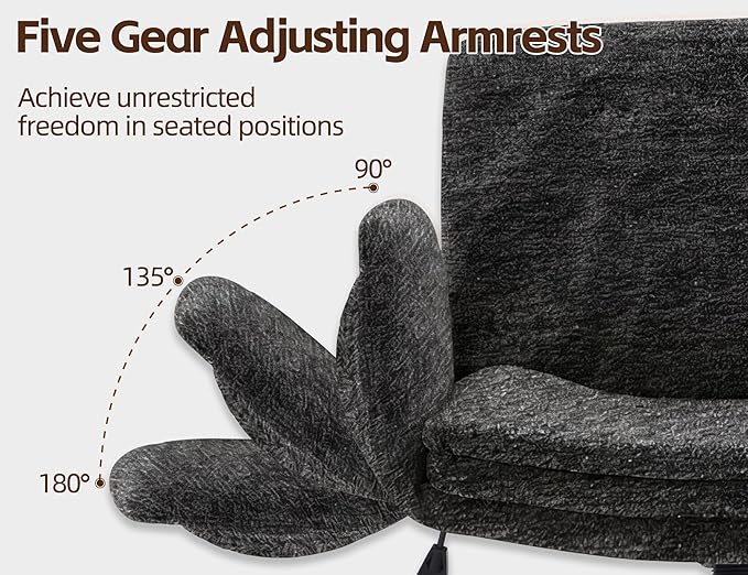 Criss Cross Chair with 5-Gear Adjustable Armrests & Wheels, Ergonomic Airbag Back Support Swivel Desk Chair for Home Office, Vanity, Bedroom and Living Room,Dark Grey