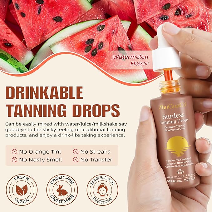 Sunless Tanning Drops to Drink, 2PCS Tan Theory Drops to Drink, Sunless Tanning Liquid Drop, Moisturizing Tanner for Face and Body, Enhancing Your Natural Skin Tone(2PC)