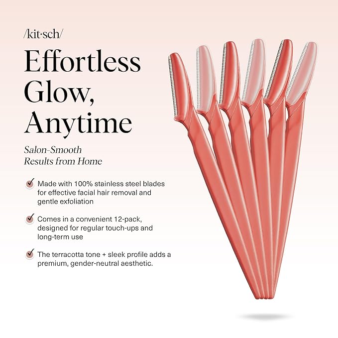 Kitsch Dermaplane Razor for Women Face – Face Razors for Women & Men, Eye Brow Razors & Face Shaver – Exfoliating Facial Razor & Dermaplaner as Skin Care Tool for Smoother Skin - Coral, 6 pcs