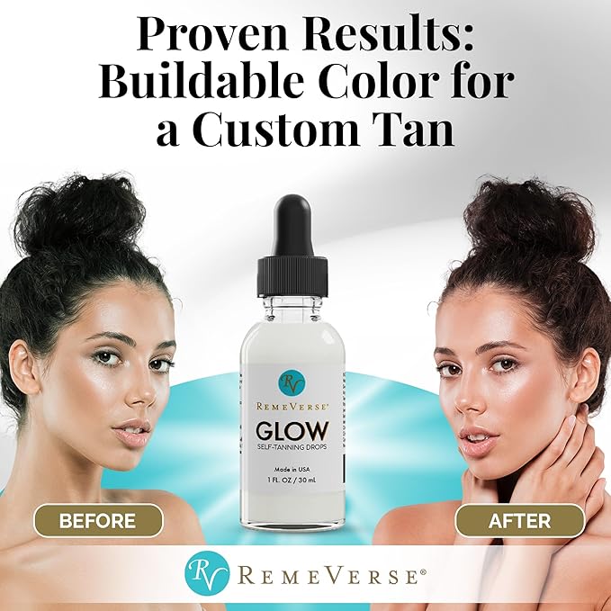 RemeVerse Glow Self-Tanning Drops - Sunless Tanner for a Sun-Kissed Glow - Achieve Natural-Looking Even Skin Tone, Control Results with Moisturizer for Face & Body - Ideal for All Skin Types - 1 oz
