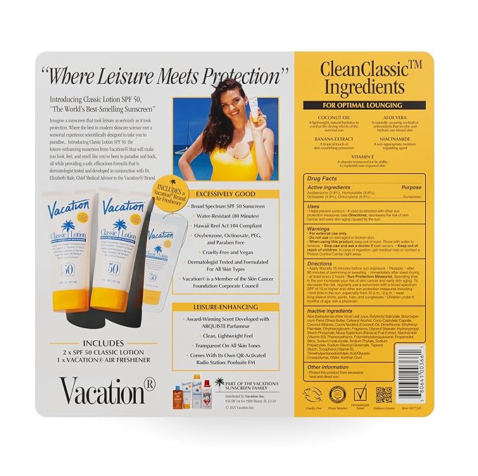 Vacation Classic Lotion SPF 50 - Pack of 2 with Air Freshener