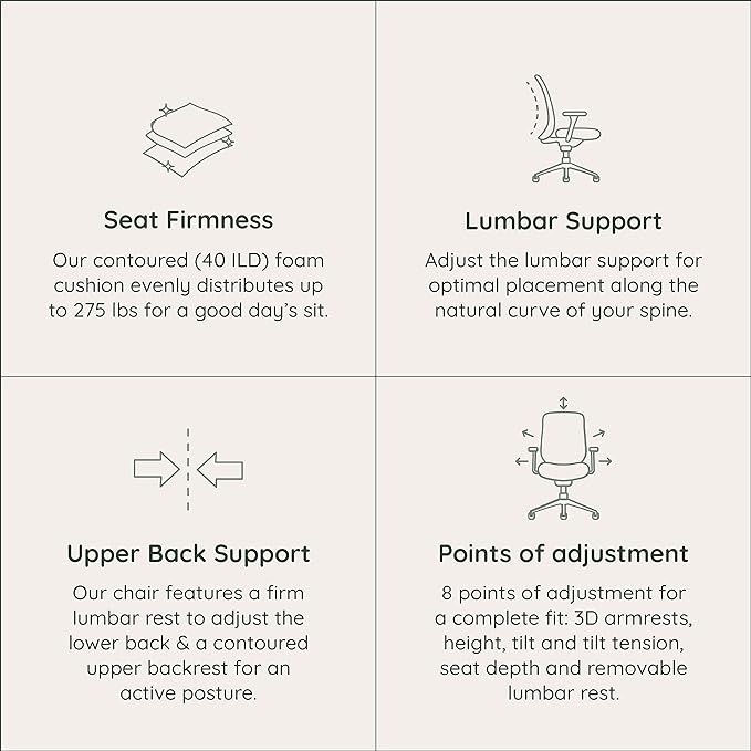 Branch Ergonomic Chair - A Versatile Desk Chair with Adjustable Lumbar Support, Breathable Mesh Backrest, and Smooth Wheels - Experience Optimal Comfort and Support - Sand - White
