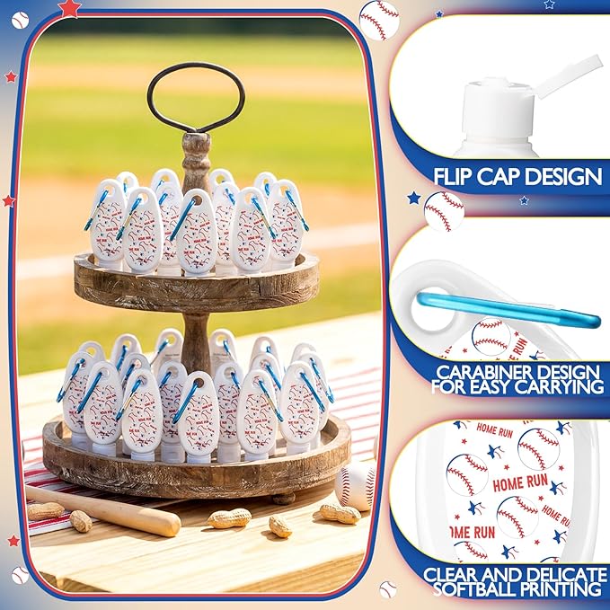 Leelosp 24 Pcs Baseball Team Gift Bulk Mini Sunscreen Travel Size 1oz Sport Party Favor Sunscreen Keychain with Clip Spf 30 Fragrance Free Broad Spectrum Baseball Accessories for Girl