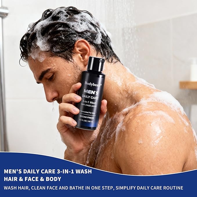 Men's Bath and Body Spa Gift Set - 7-Piece Kit with 3-in-1 Shower Gel, 2-in-1 Handmade Soap and Travel Bag - Father's Day/Birthday Christmas Gifts for Dad, Husband, Boyfriend and Friends