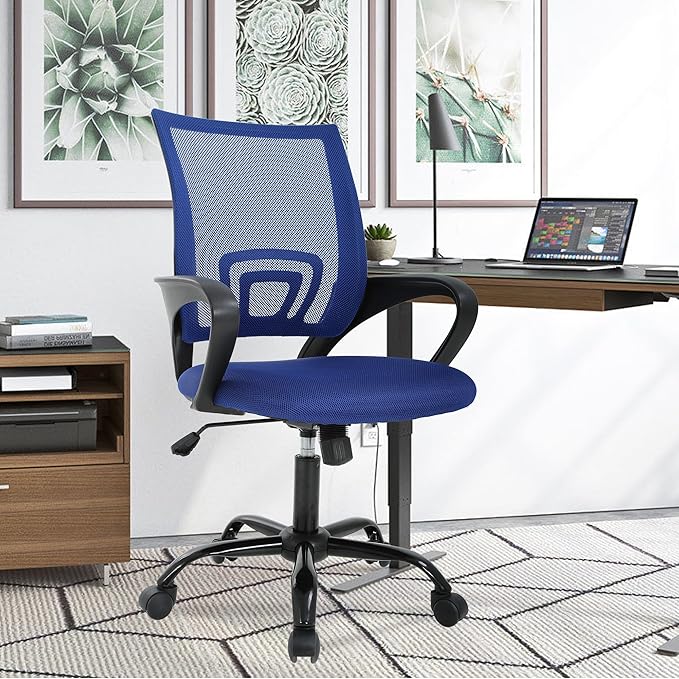 PayLessHere Office Computer Chair Ergonomic Cheap Desk Chair Adjustable Comfortable Mid Back Task Rolling Swivel with Lumbar Support for Home Office (Pack of 1, Blue)