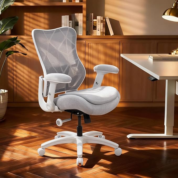 Big and Tall Office Chair 500lbs Heavy Duty Ergonomic Mesh Desk Chair with 23.6" Extra Wide Seat, 29.5" High Back, Adjustable Lumbar Support Flip-Up Arms for Large Body Types(Light Gray)