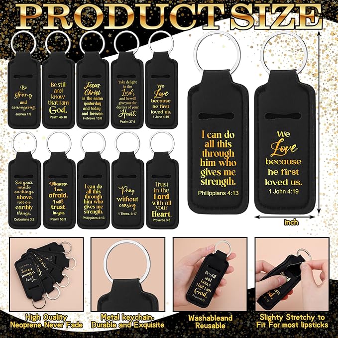 72 Pcs Christian Bible Lipstick Holder Key Chain Lip Balm Holder Gift Bulk with Metal Ring Lipstick Lip Gloss Pouch Religious Party Bible Inspiration Gift for Women Man Church(Classic)