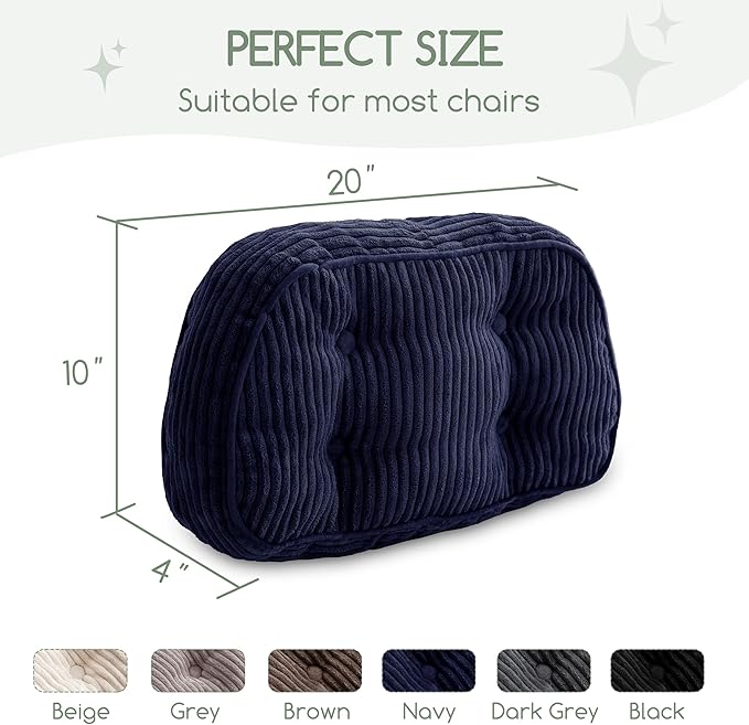 HIGOGOGO Lumbar Support Pillow for Recliner Chair/Accent Chair/Couch/Office Chair, Tufted Corduroy Back Support Cushion for Elderly, Recliner Cushions for Back Rest, Pain Relief, Reading, Navy