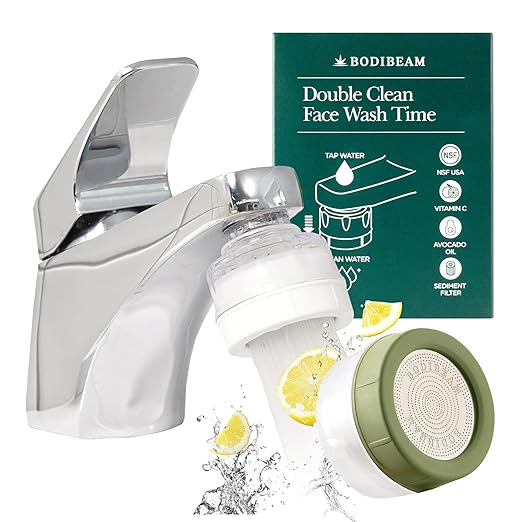 Bathroom Sink Faucet Water Filter, Filtration with Vitamin C Gel, Removes Chlorine & Heavy Metals, NSF Certified Hard Water Softener for Sensitive Skin Care, Made in Korea (Olive Green)