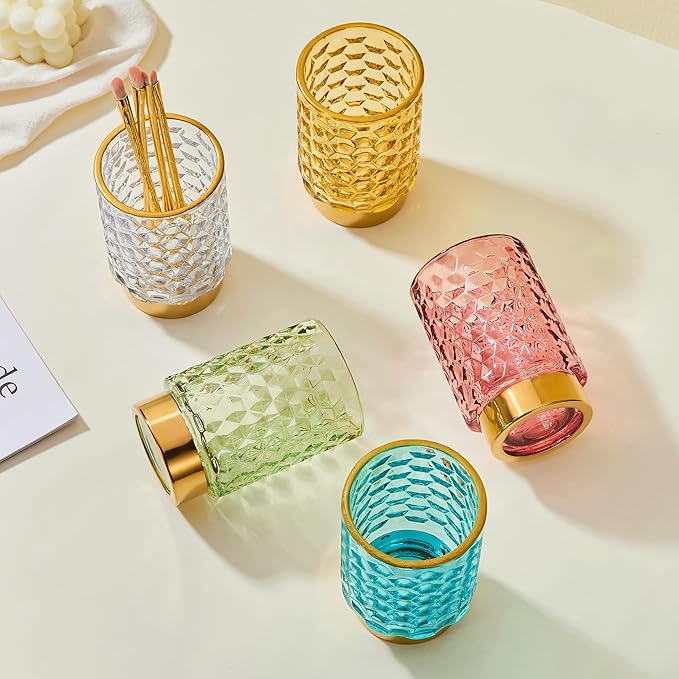 Makeup Brush Holder Organizer,Toothbrush Holders,Desk Pen Pencil Holder,Multifunctional Vintage Glass Brush Cup（A46-4-US）
