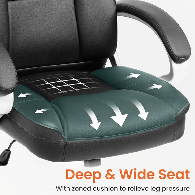 NEO Chair Office Desk Ergonomic Gaming Chair High Back Adjustable Computer Chair with Wheels and Lumbar Support Comfy Leather Executive Swivel (Jet Black)