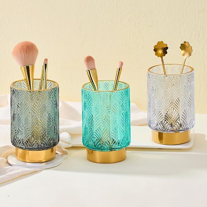 Makeup Brush Holder Organizer,Toothbrush Holders,Desk Pen Pencil Holder,Multifunctional Vintage Glass Brush Cup（A42-7-US）